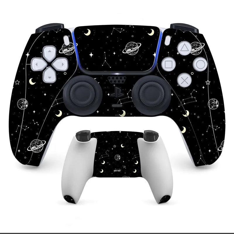 PS5 DualSense controller with anti-scratch front and back protection stickers applied.