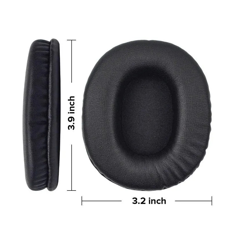 Black soft PU leather replacement covers for Sony MDR-1R headphones, two-piece set.