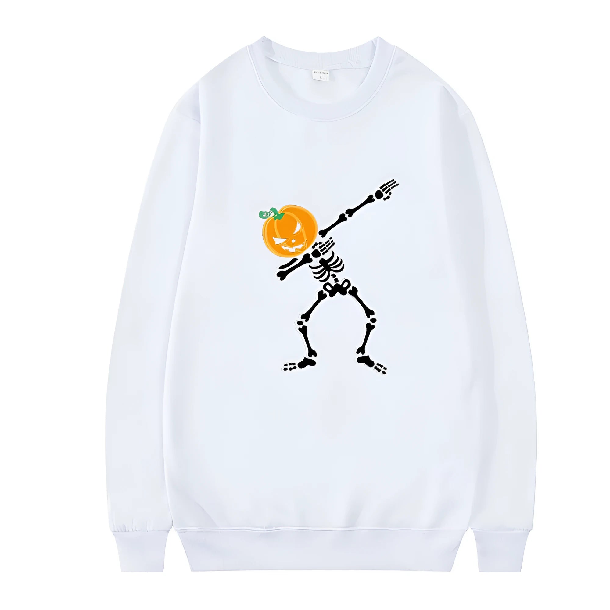 Women's printed crew neck long sleeve casual top in cotton-polyester blend, shown in one of five available colours.