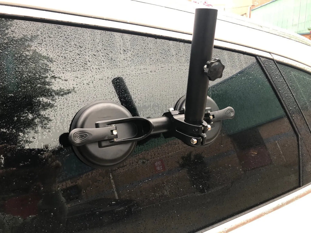 Black off-road car flagpole sucker mount with rubber disc for vehicle glass attachment