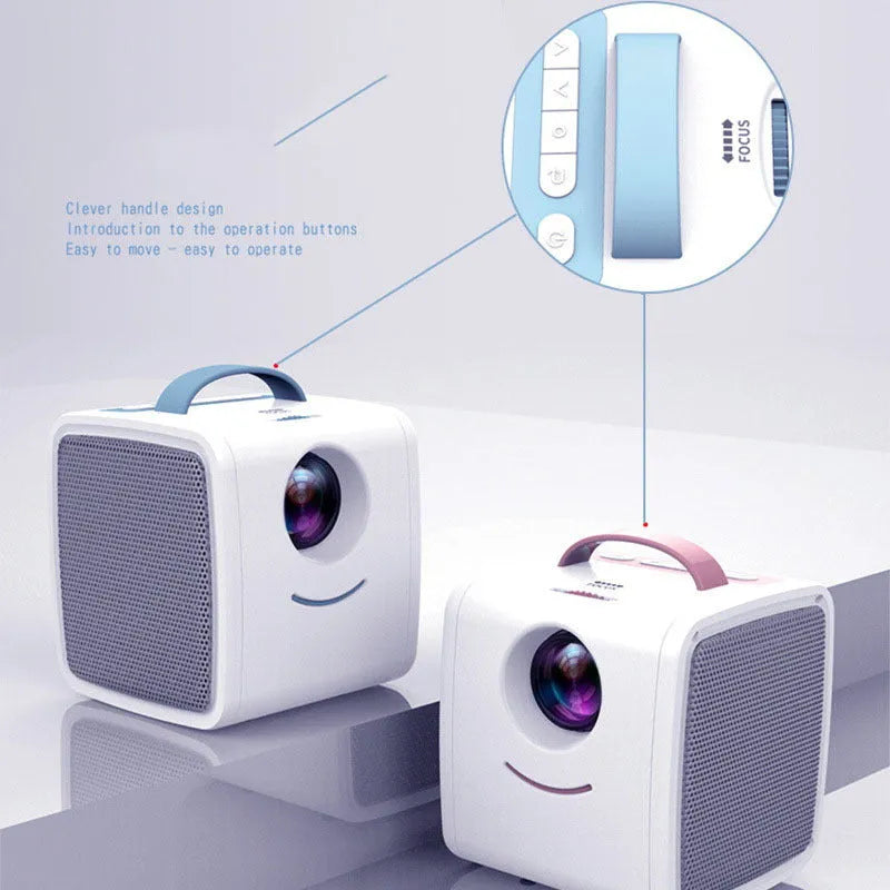 Portable LED HD 1080P mini projector for children in blue with USB and HDMI interfaces