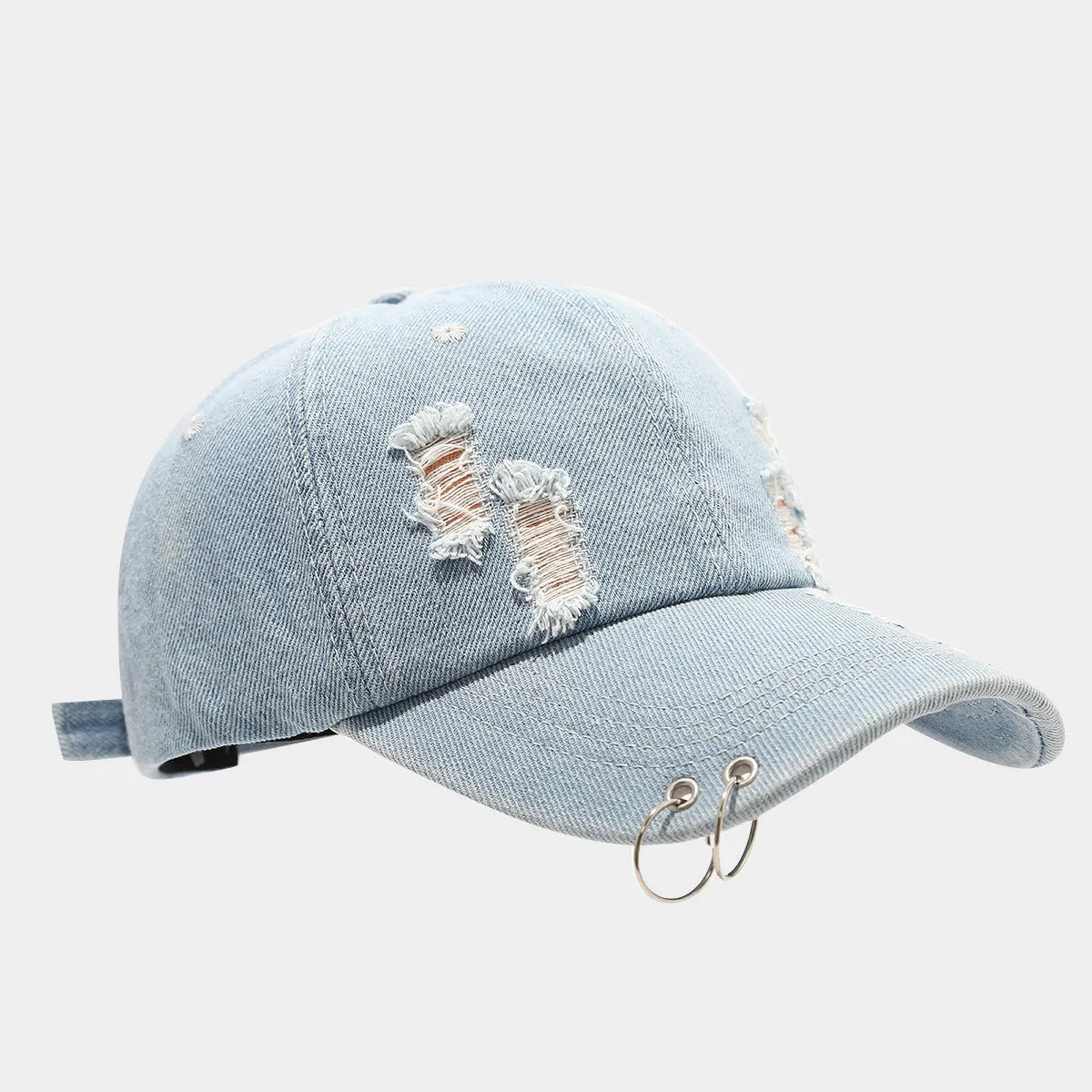 Men's adjustable denim peaked cap in black with dome crown and street style design
