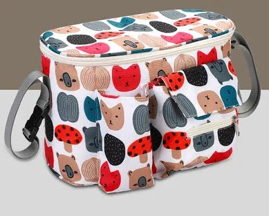 Large stroller storage bag in Oxford cloth with flower mushroom head style attached to pushchair handle