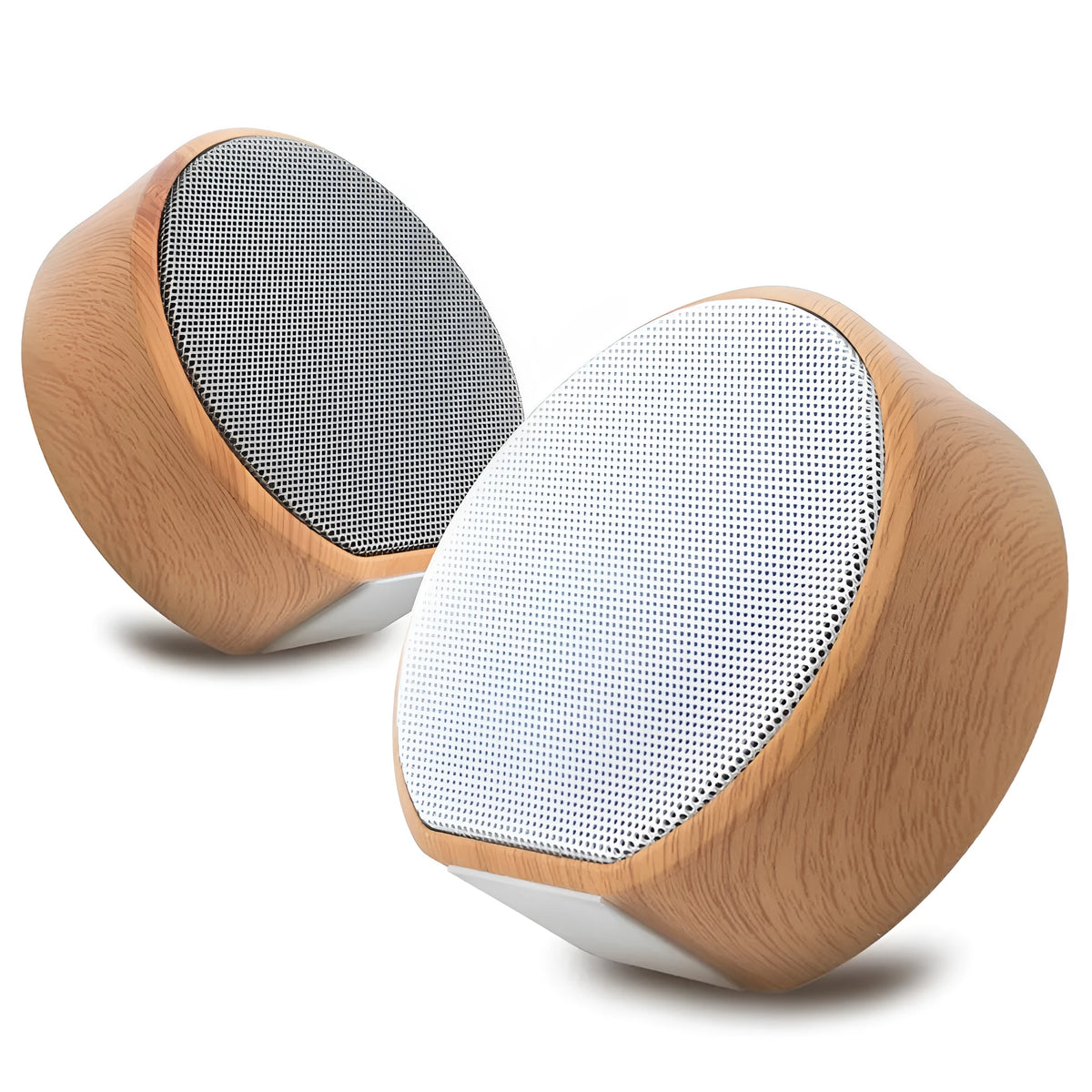 Mini wood Bluetooth speaker in white with bass diaphragm and Micro USB port