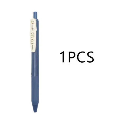 0.5mm bullet gel pen with press water mechanism in a retro style, showing colour options.