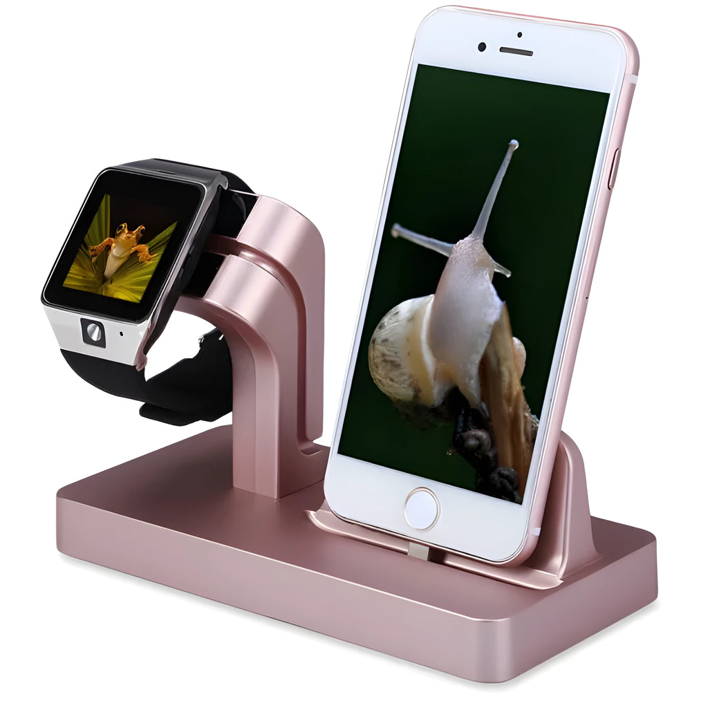 2 in 1 charging dock station for iPhone and Apple Watch with anti-slip silicone base in white