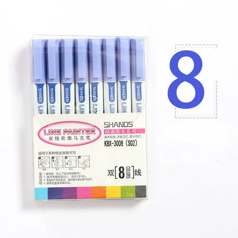 Set of eight multicolor plastic highlighters with assorted refill colours, 1mm tip, 140mm length