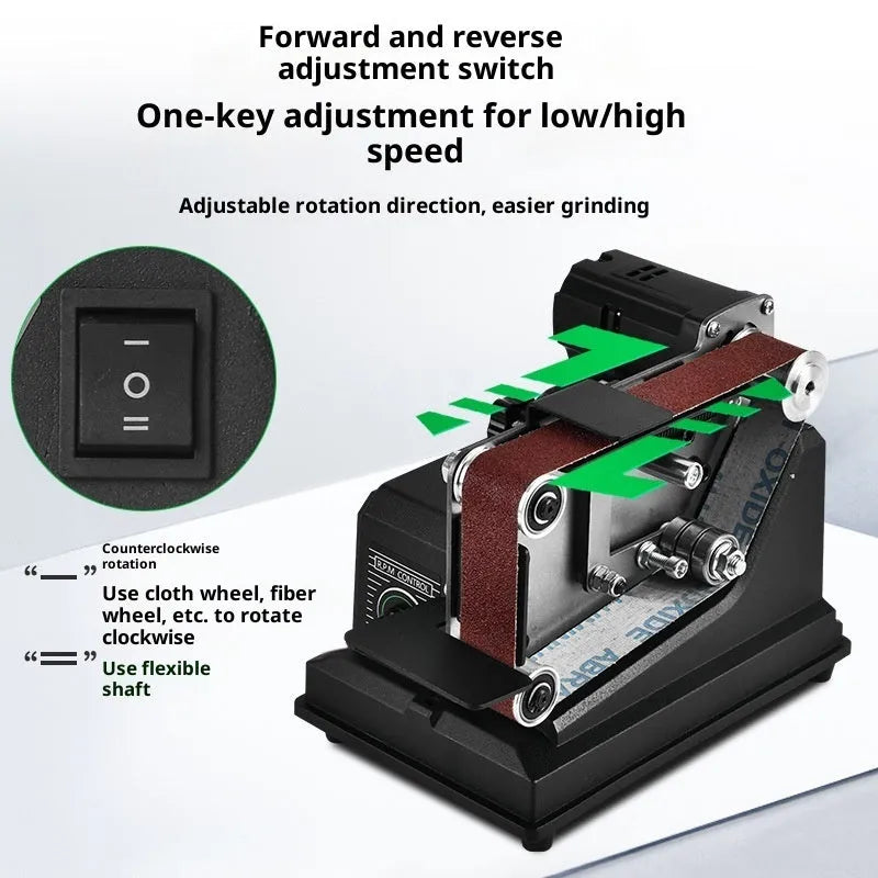 Small electric belt sander DIY polishing machine with adjustable double bracket and 10 abrasive belt