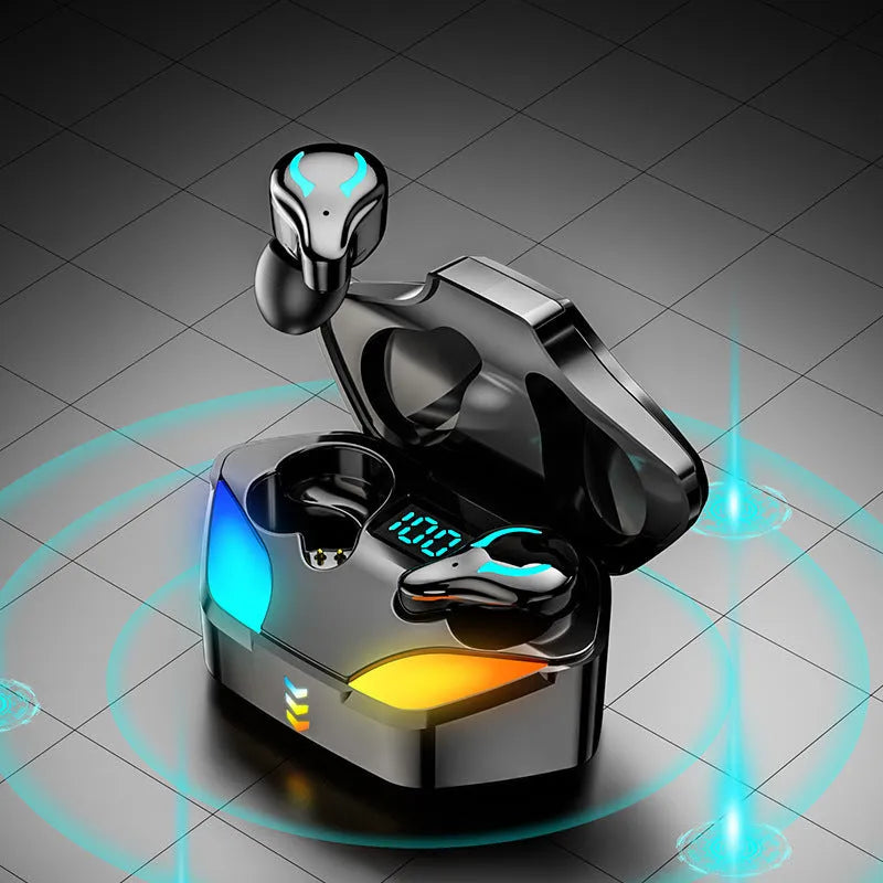 Black in-ear Bluetooth gaming headset with simple stylish design