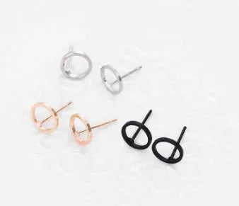 Minimalist geometric stud earrings 1cm diameter alloy black gold silver design for women