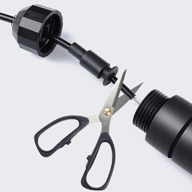 Steel wire skipping rope with black foam handles on a flat surface, showing 3m length and 4mm rope diameter