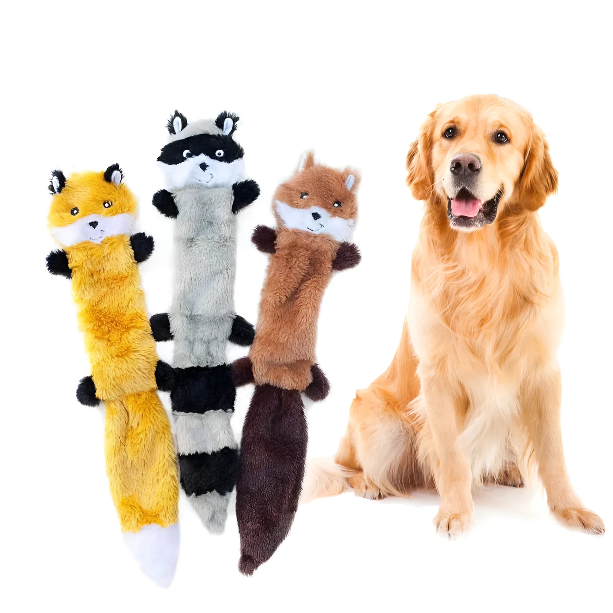 Colourful plush dog toy with squeaker measuring 46 cm long for interactive pet play
