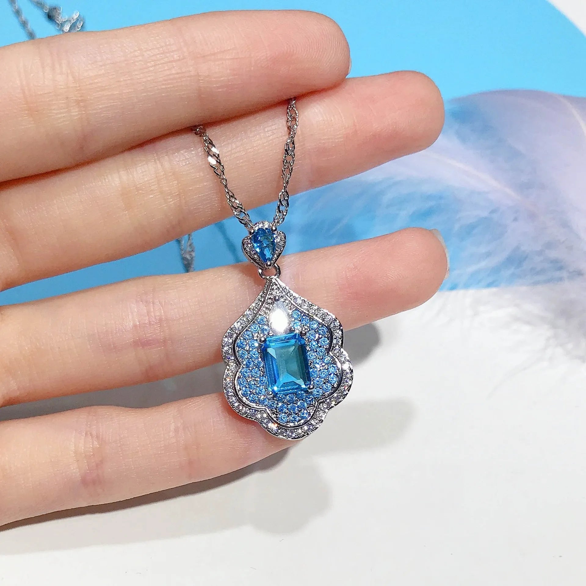 Sea blue geometry shaped copper pendant for jewellery making