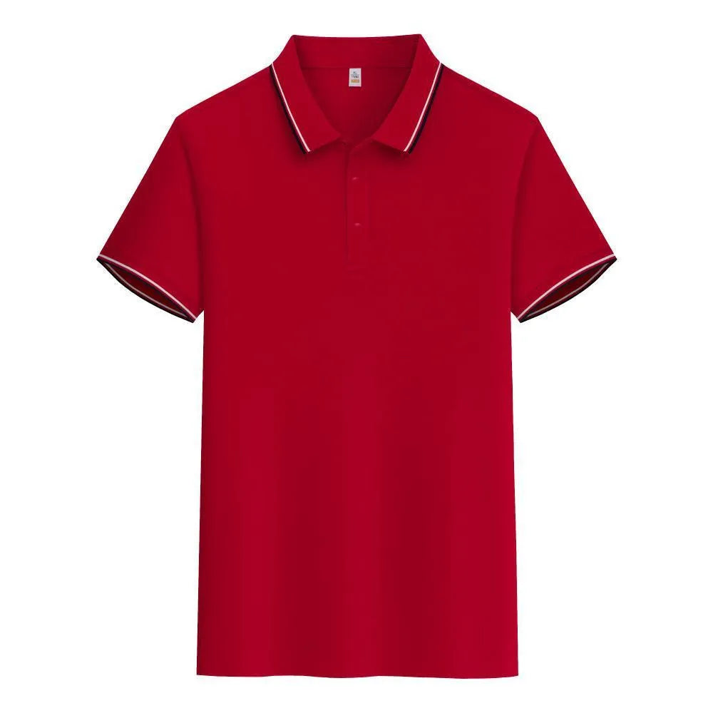 A pure cotton polo shirt with a lapel collar and short sleeves, shown in a light blue colour.