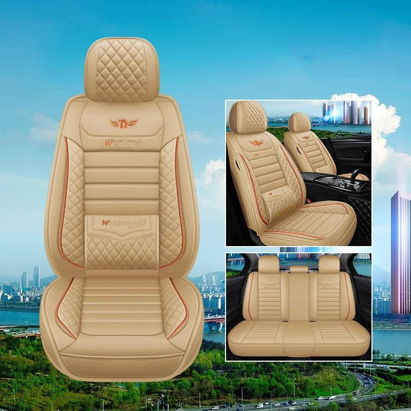 Universal car seat cushion with high elastic sponge filler in red, green, and black colour options.