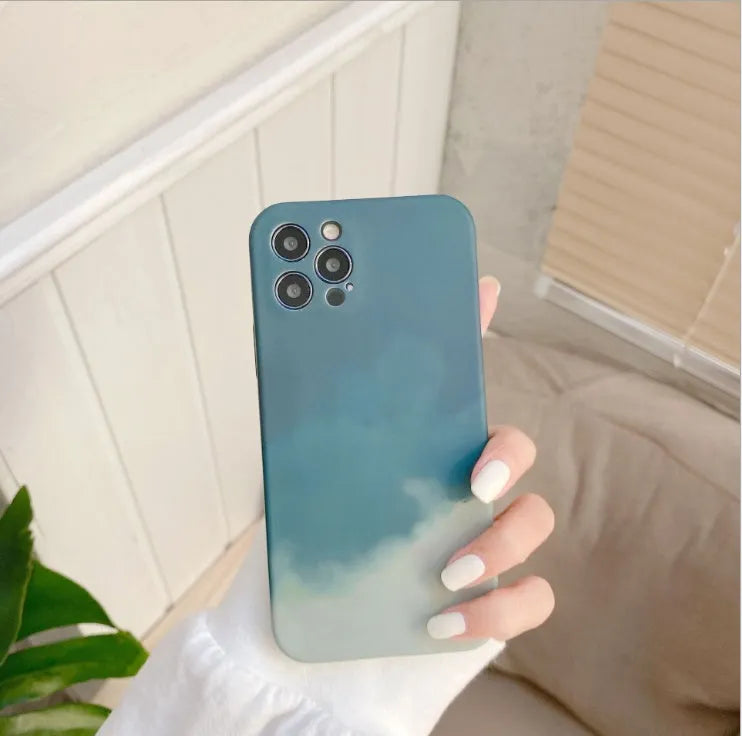 Soft silicone iPhone case with blue and purple gradient geometric abstract design
