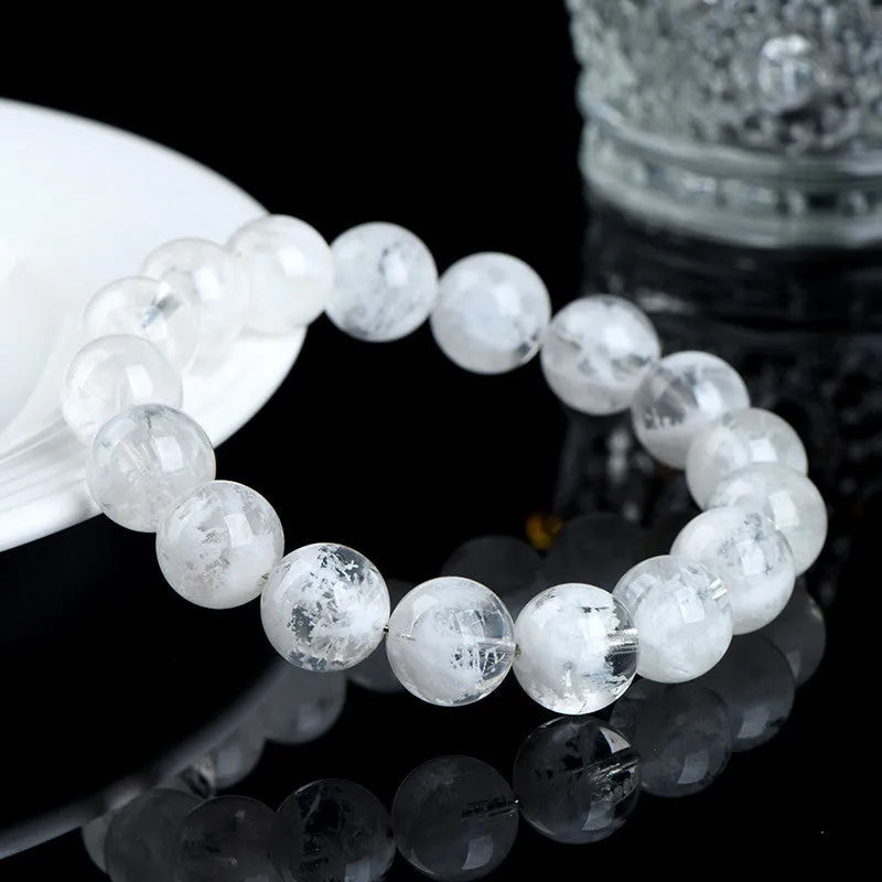 Natural blizzard snowflake round crystal bracelet with geometric beads and Ruyi Xiangyun design elements
