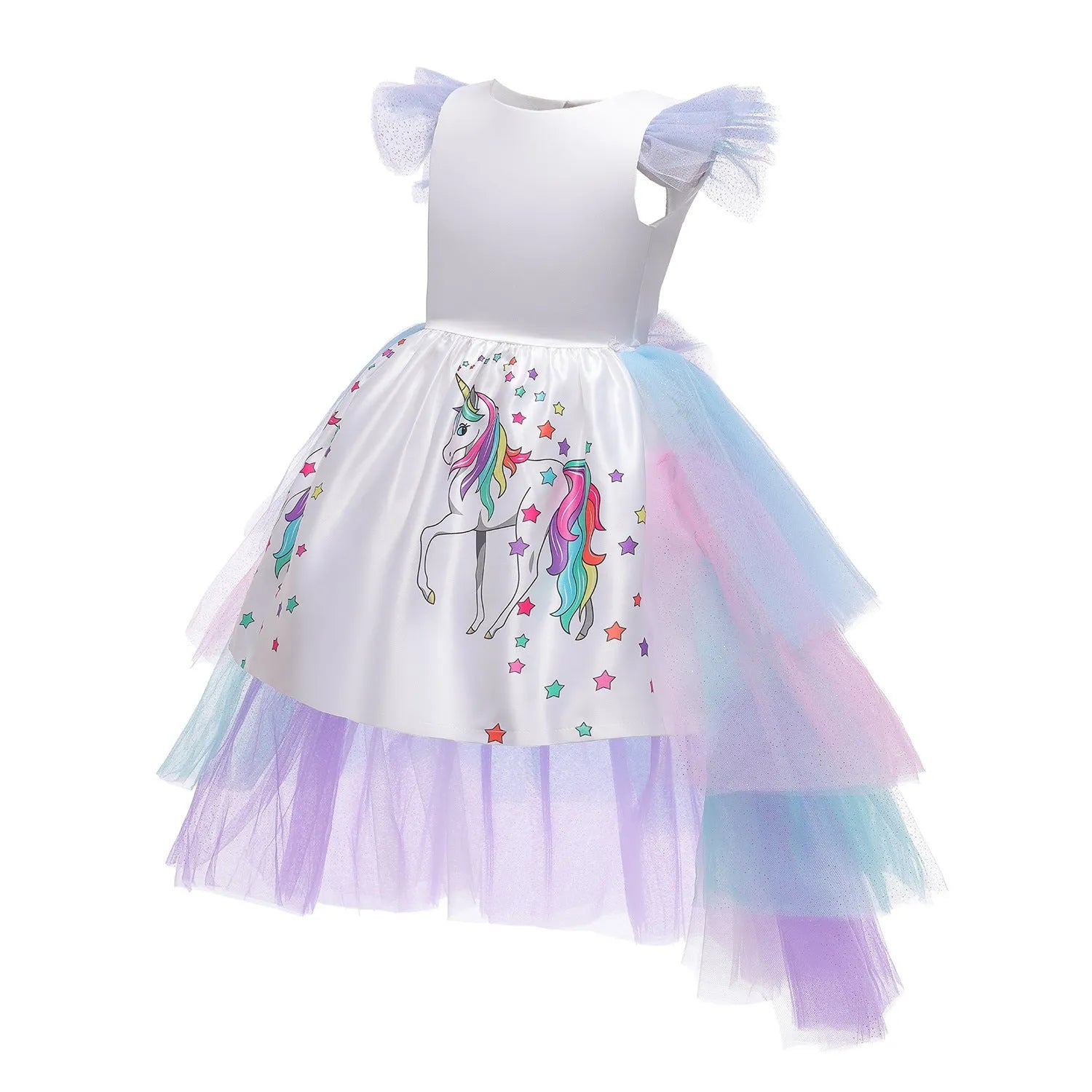 White girls princess dress with cake skirt and short sleeves for spring summer events