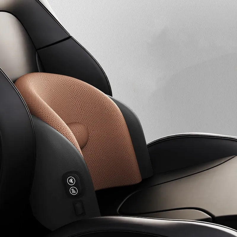 Car massage cushion with memory cotton in classic black colour showing headrest and lumbar support components