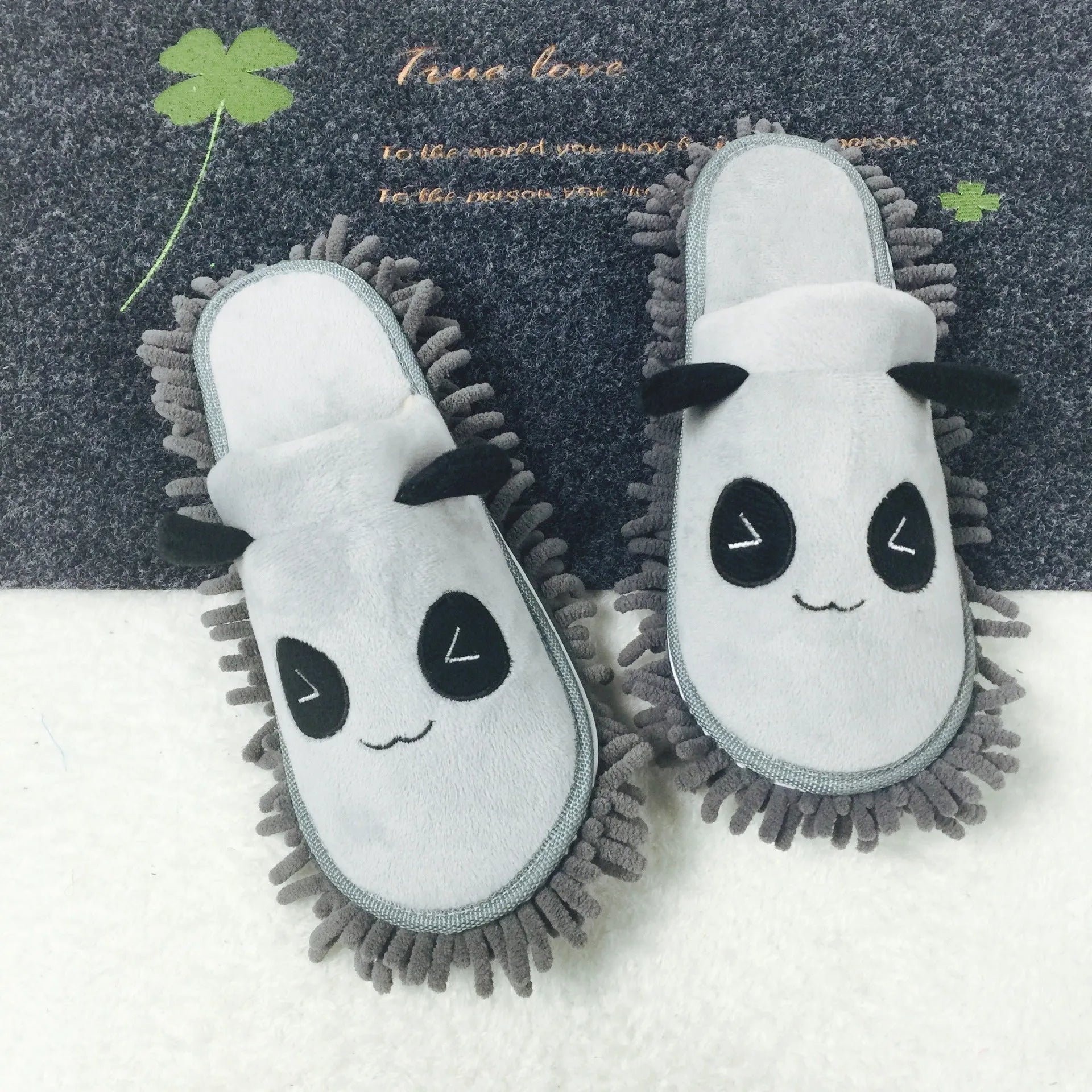 Panda animal pattern lazy slippers with removable coral fleece upper and chenille sole