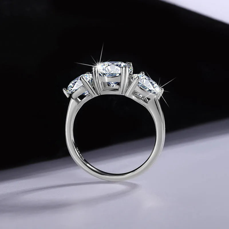 S925 silver moissanite three-life stone flower ring 4 karat 14mm for women in champagne colour