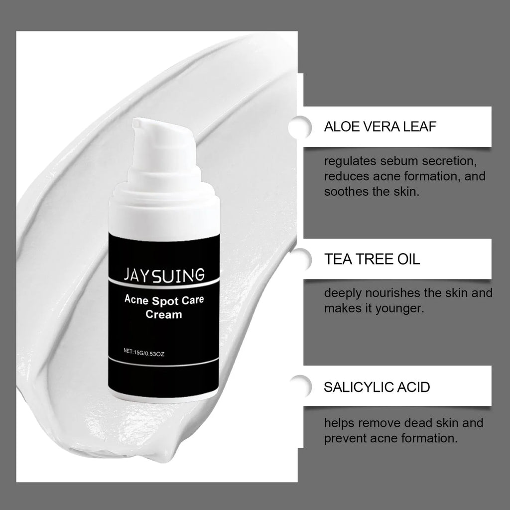 15g container of acne removing face cream with mint leaf, tea tree oil, and aloe ingredients