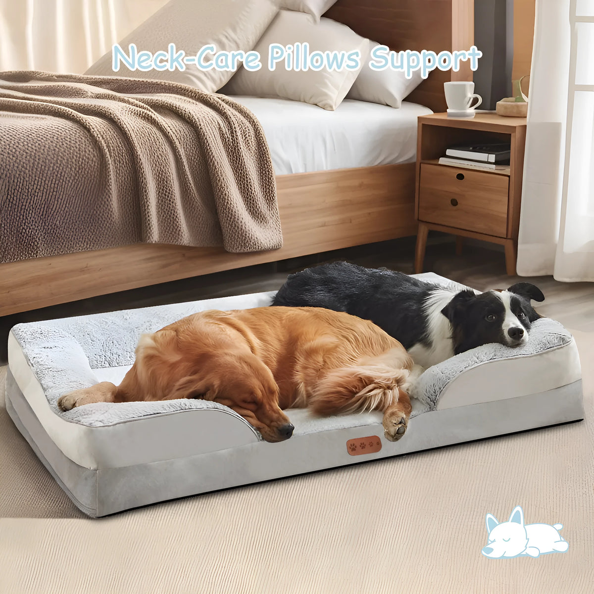 Detachable memory sponge cat bed in light gray cloth with memory foam core, available in sizes S to XL