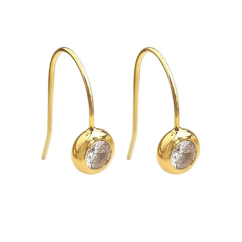 Round zircon earrings for women in minimalist geometric style, light luxury finish, simple zircon colour, one pair