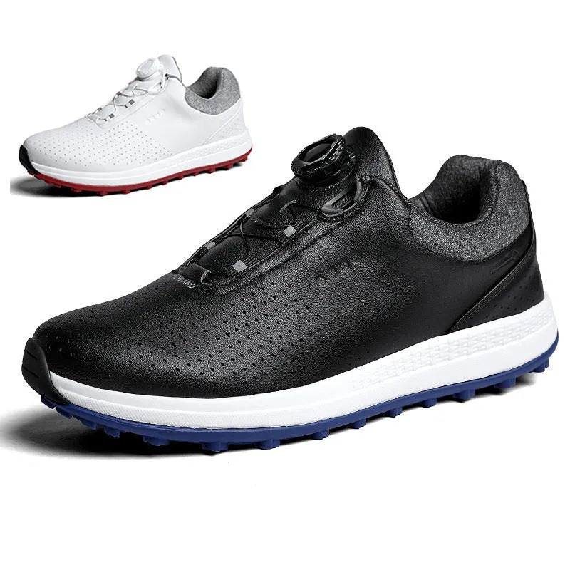 Men's white and black golf shoes with breathable design and broken nail non-slip soles
