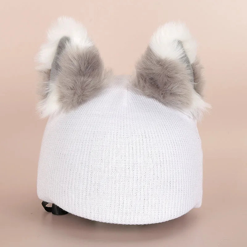 Plush fabric cartoon helmet hat decoration for ski helmets in multiple style variations
