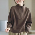 Plus size women's long sleeve short top in Dralon fabric, colour Brown, loose tunic cut, NORNS girl pattern