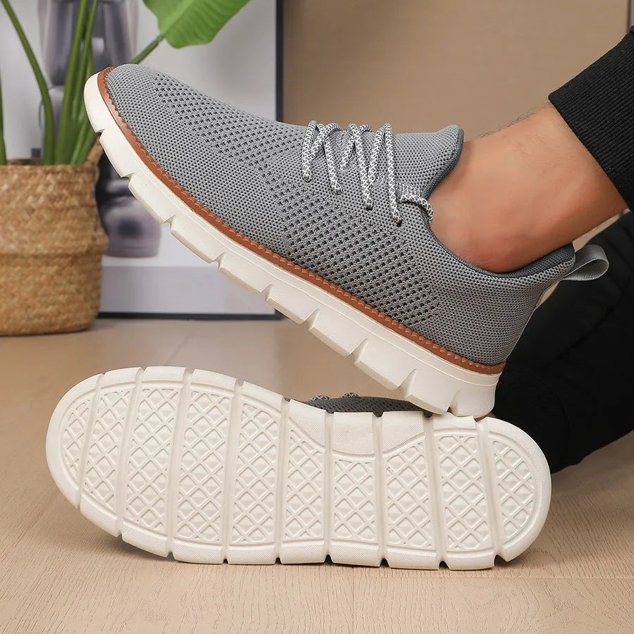 Men's grey and black mesh casual sneaker with round toe and low heel