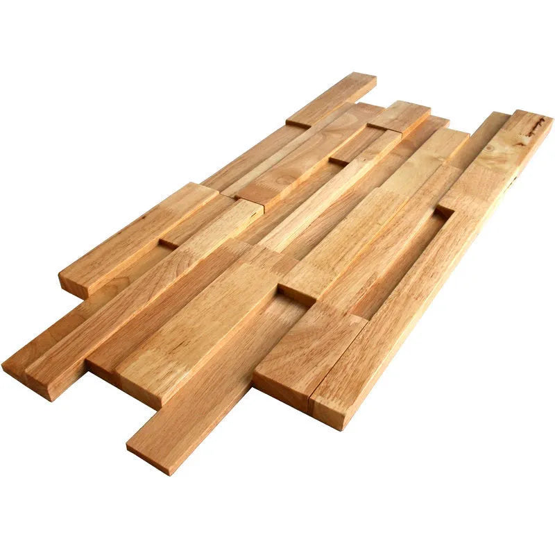 Retro 3D solid wood mosaic patch stereo background wall sticker in 300x300mm natural wood finish