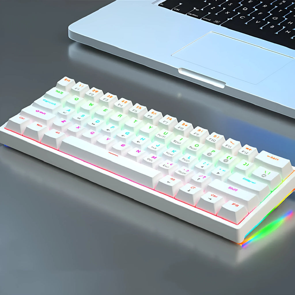 61-key compact mechanical keyboard with hot-swappable switches and bluish-black black tea shaft