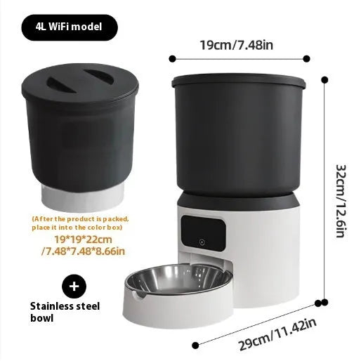 4L smart pet feeder with timing and remote monitoring featuring rotatable camera and stainless steel bowl options