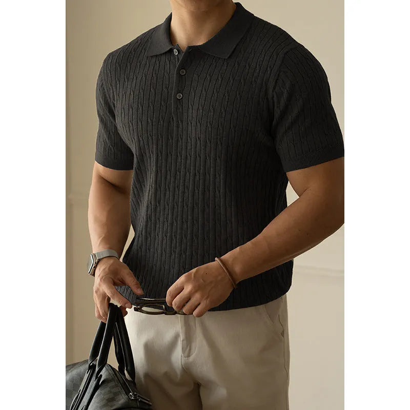 Men's short sleeve business top in khaki, part of a set also available in black and white.