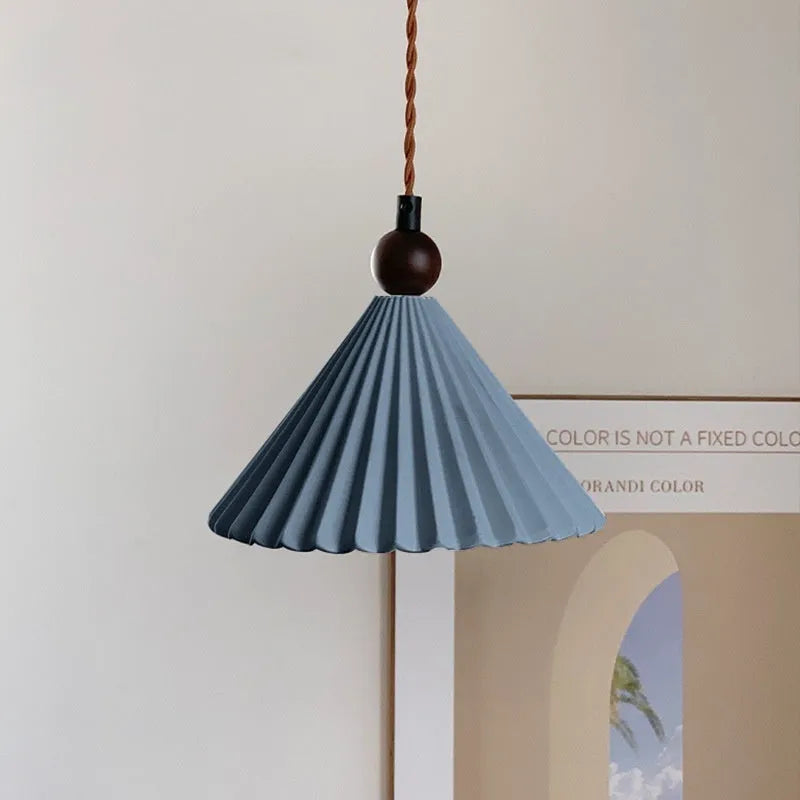 Retro walnut ceramic bedside droplight with solid wood hardware and white chandelier shade