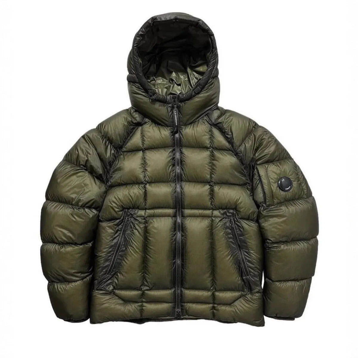 Men's thick cotton-padded coat with hood, zip pockets, and cotton lining in black