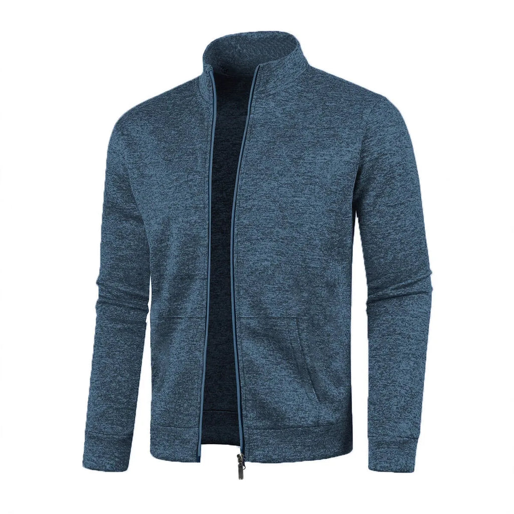 Men's long zipper light fleece jacket in black, loose fit, cardigan style, sizes S to 3XL