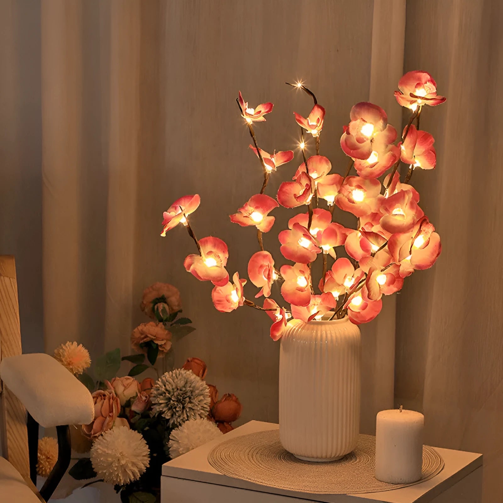 65cm long LED phalaenopsis branch decorative light with warm pink lighting and battery operation