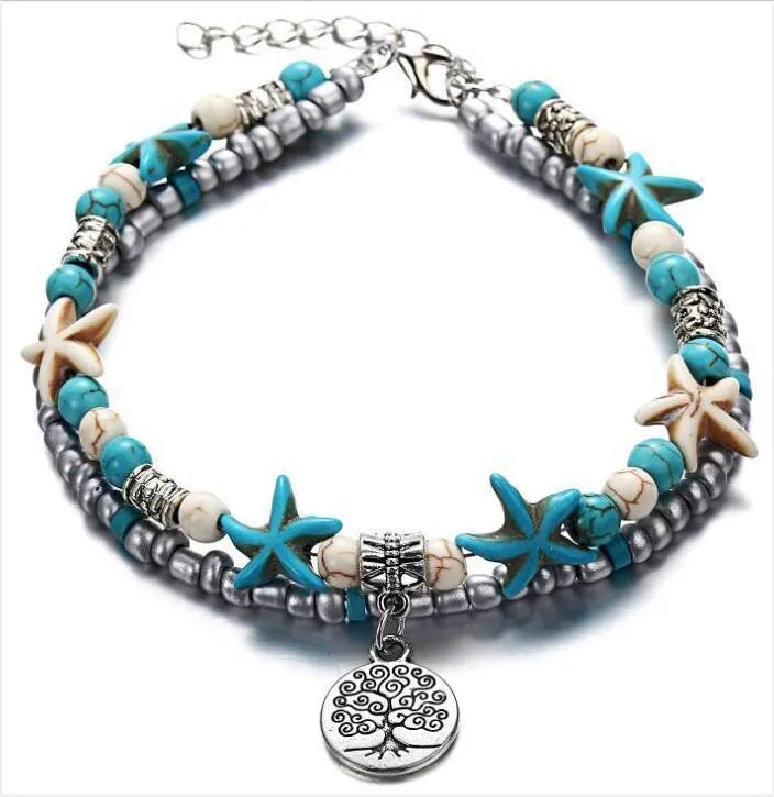 Green blue starfish anklet leg chain with zinc alloy construction on a beach setting