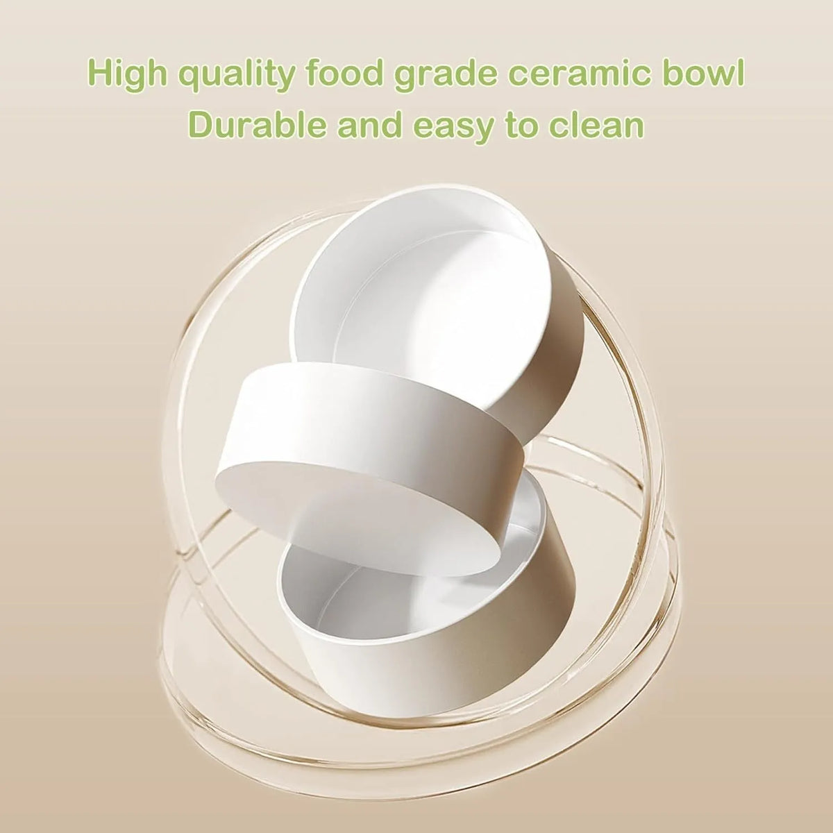 Ceramic elevated cat bowls with 15° tilted stand, green colour, non-slip base, 33x17x6 cm