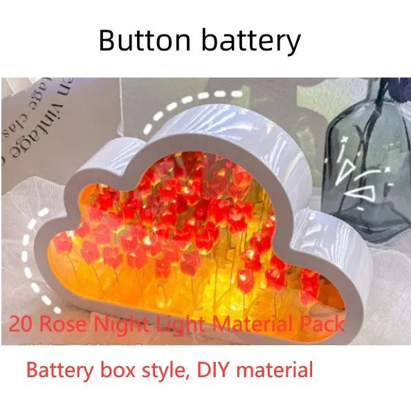 DIY cloud tulip decorative night lamp with LED lights and mirror surface for bedroom or desk