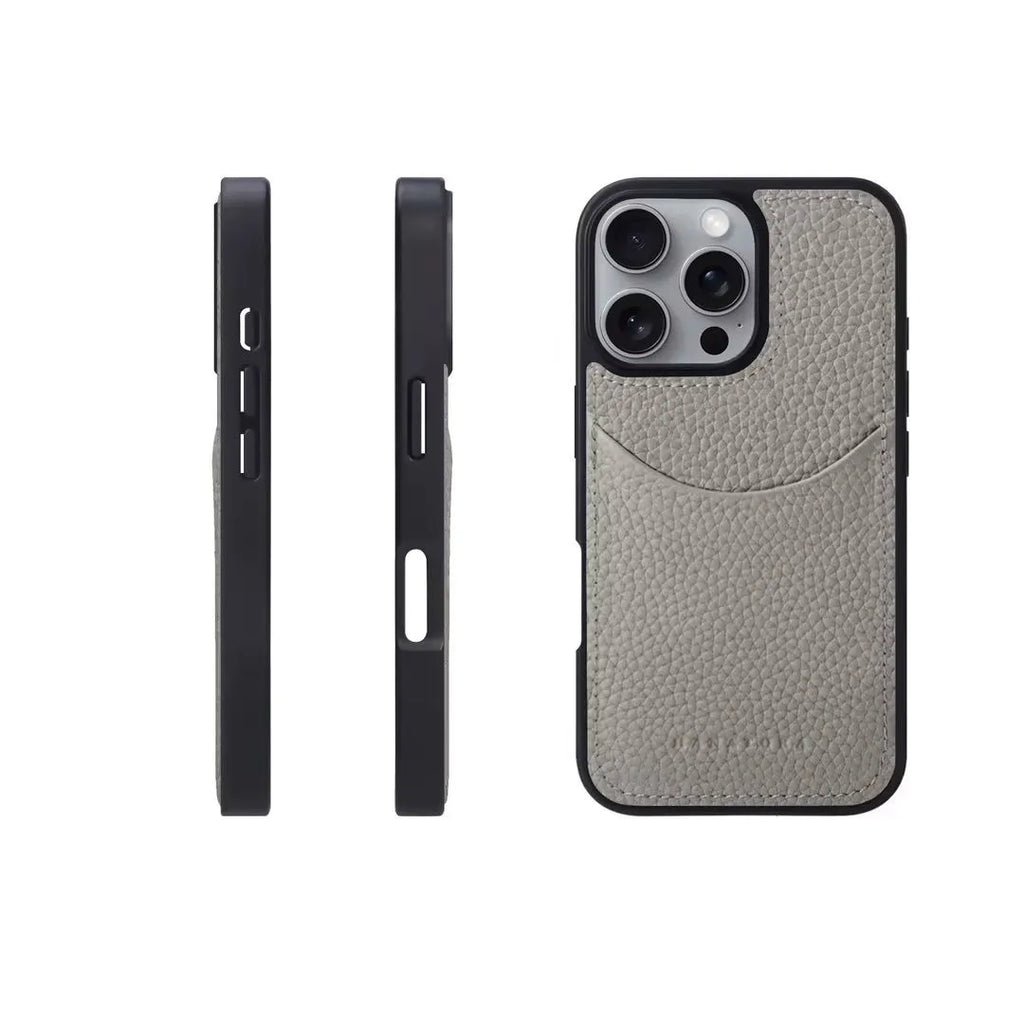 Genuine leather card holder phone case with non-slip cowhide texture for Apple iPhone, black colour