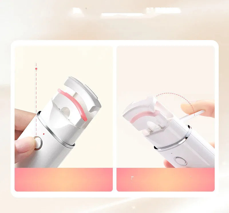 White rechargeable hot curling mini eyelash curler with charging cable