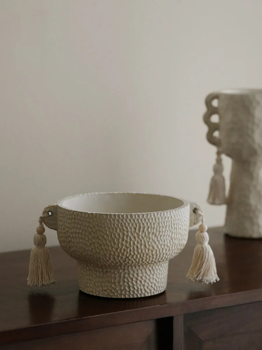 Ceramic succulent pot with tassel flower design in quiet style for home decor