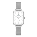Women's waterproof quartz watch with 34mm alloy case and woven steel strap in rose gold or silver