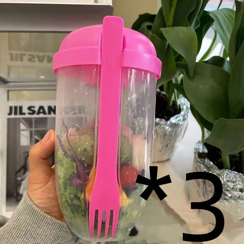 Ins style 1000ml salad cup with white fork and leak-proof cover, Klein Blue colour, on white background