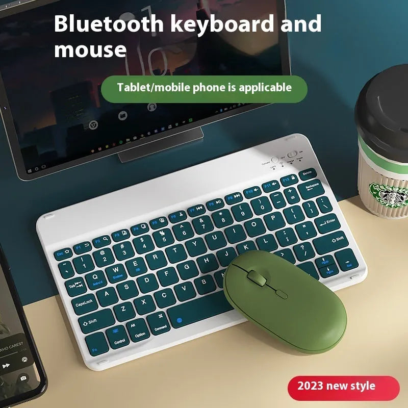 Bluetooth keyboard for tablet in ABS plastic, showing colour options including white, green, and pink.
