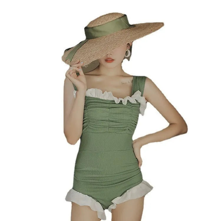 Black high waist one-piece swimsuit with quick-dry polyester fabric